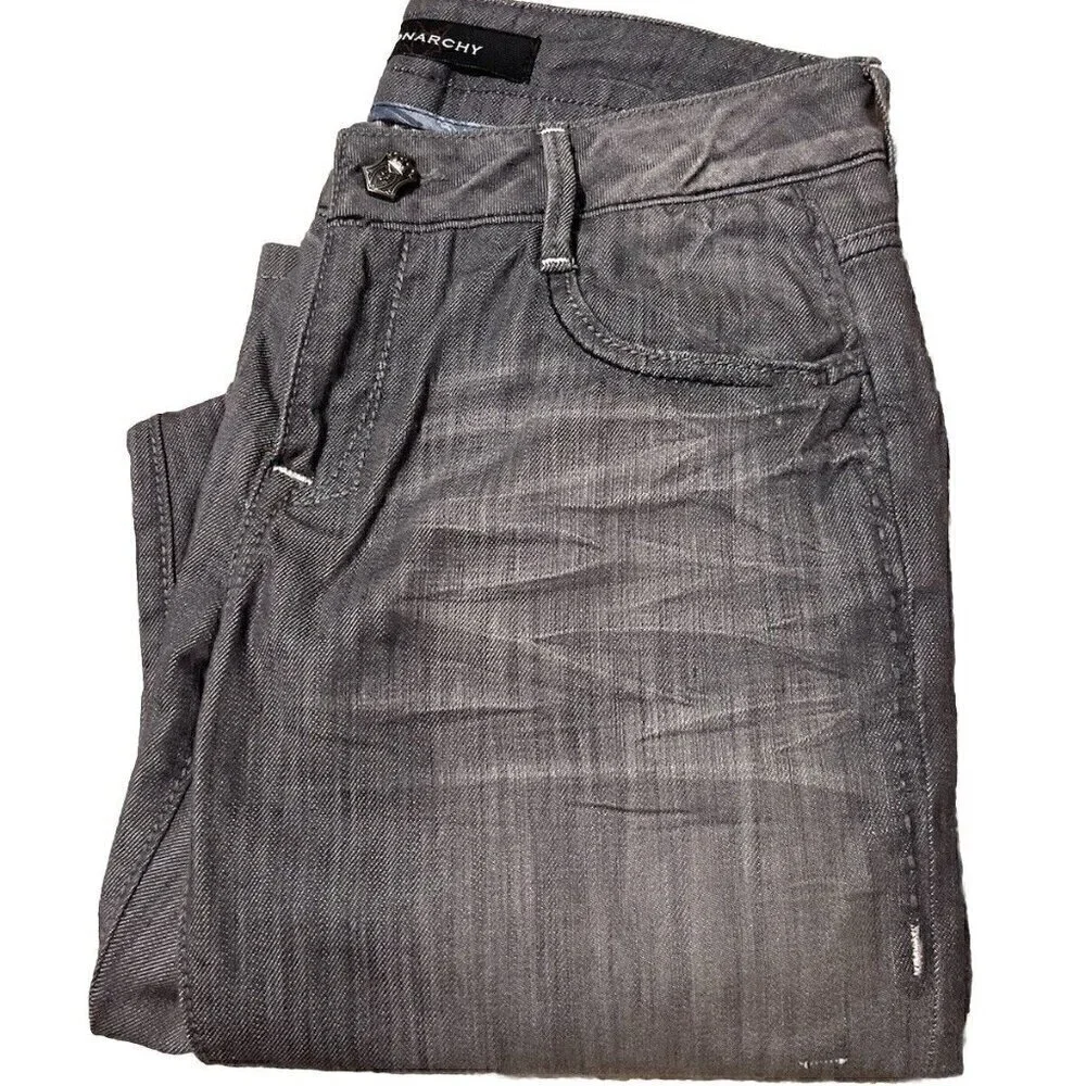 Monarchy Jeans Mens Size 27 Regular Gray And White Distressed Flip Pocket